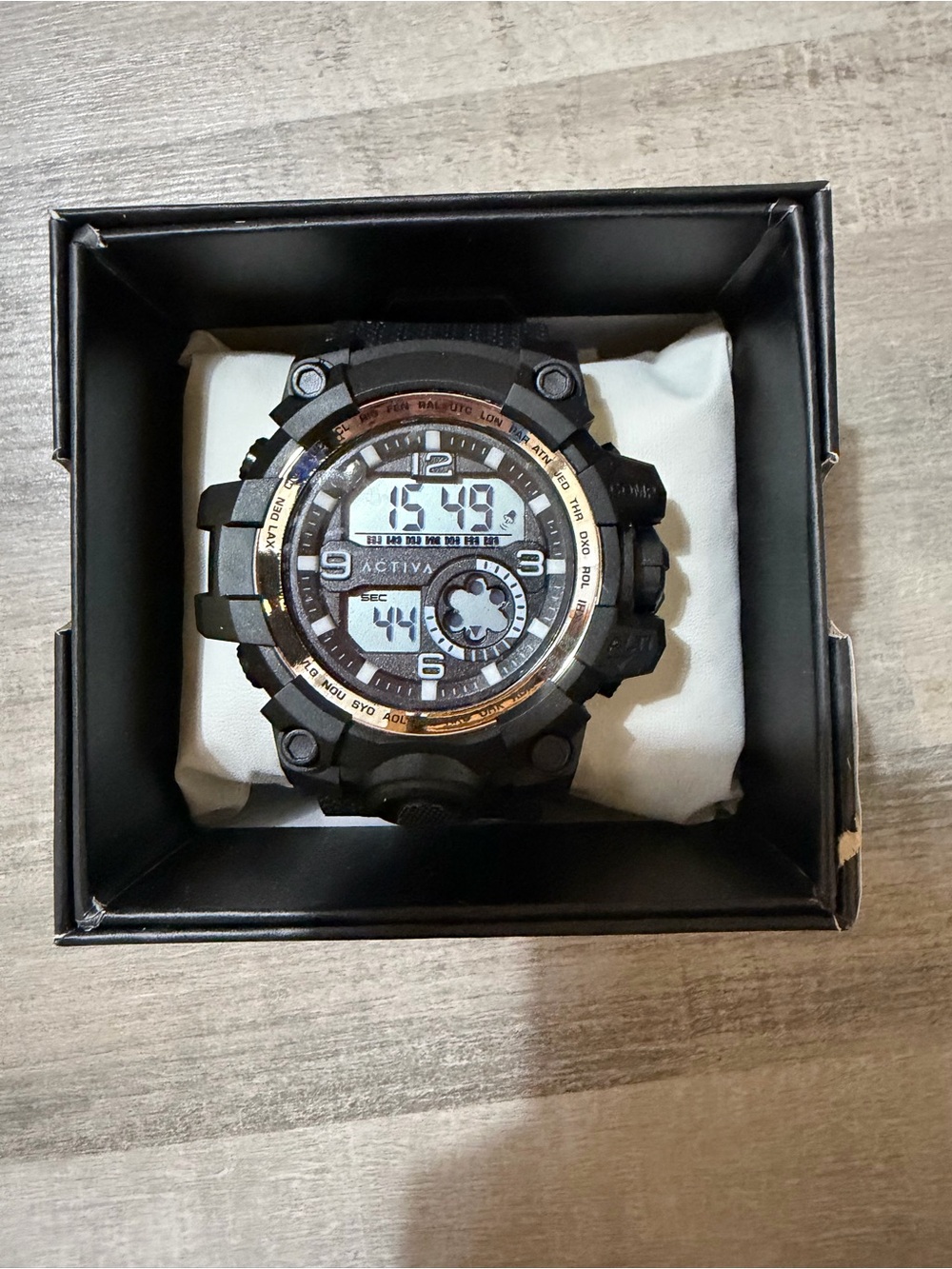 Activa ACW435-002 Men’s Analog Digital Sport Watch Black Rose Gold NWT